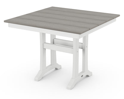 POLYWOOD® Farmhouse Trestle 37" Dining Table in White / Driftwood