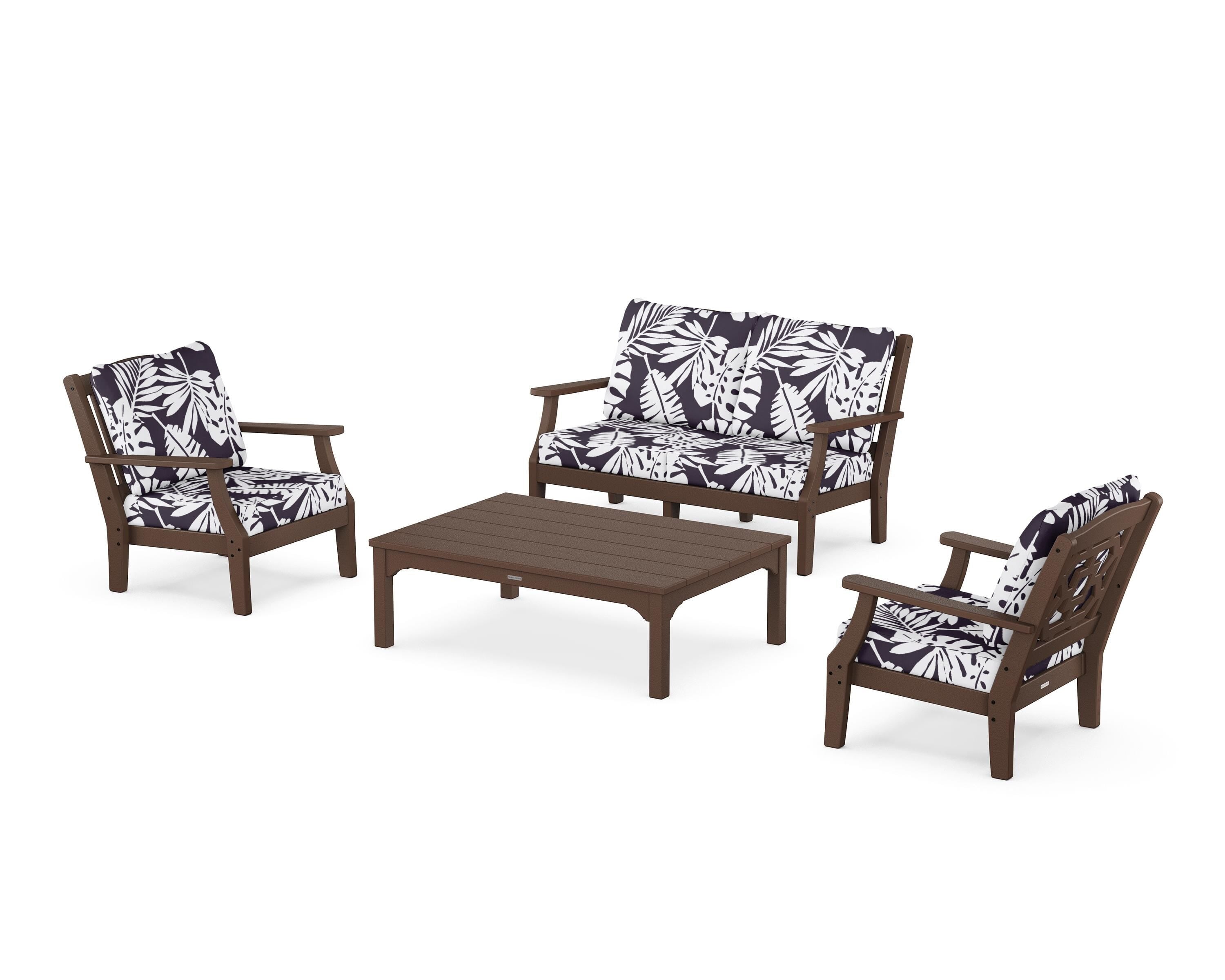 Martha Stewart by POLYWOOD® Chinoiserie 4-Piece Deep Seating Set with Loveseat in Mahogany / Leaf Navy