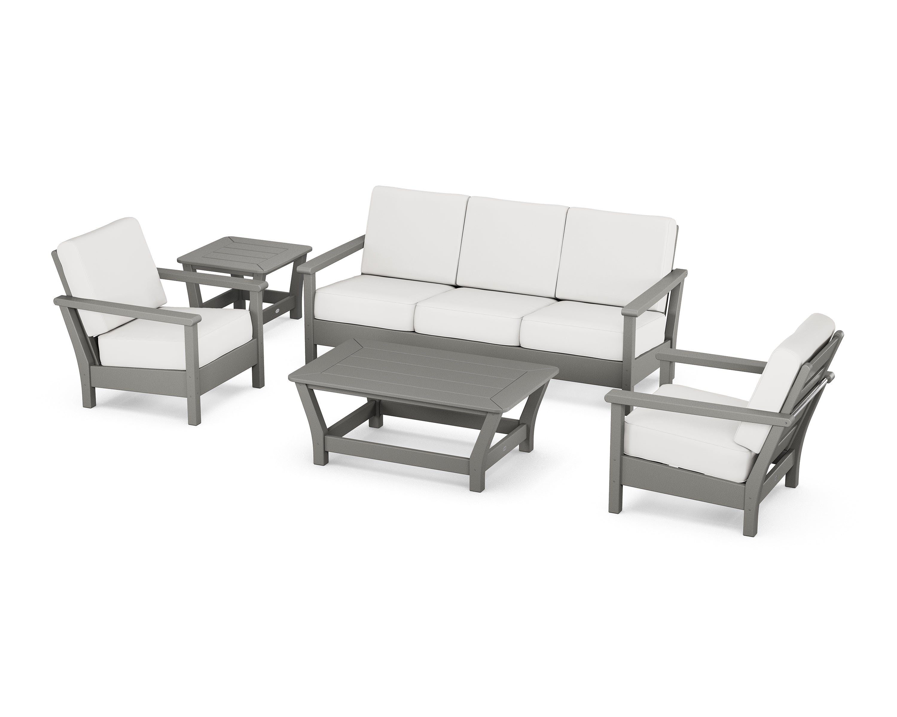 POLYWOOD® Harbour 5-Piece Deep Seating Set in Slate Grey / Natural Linen