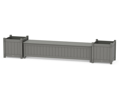 POLYWOOD® 72" Vineyard Straight Planter Storage Bench Set- Large in Slate Grey