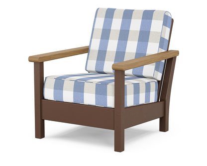 POLYWOOD® Harbour Deep Seating Chair in Mahogany / Natural / Buffalo Plaid Sky Blue