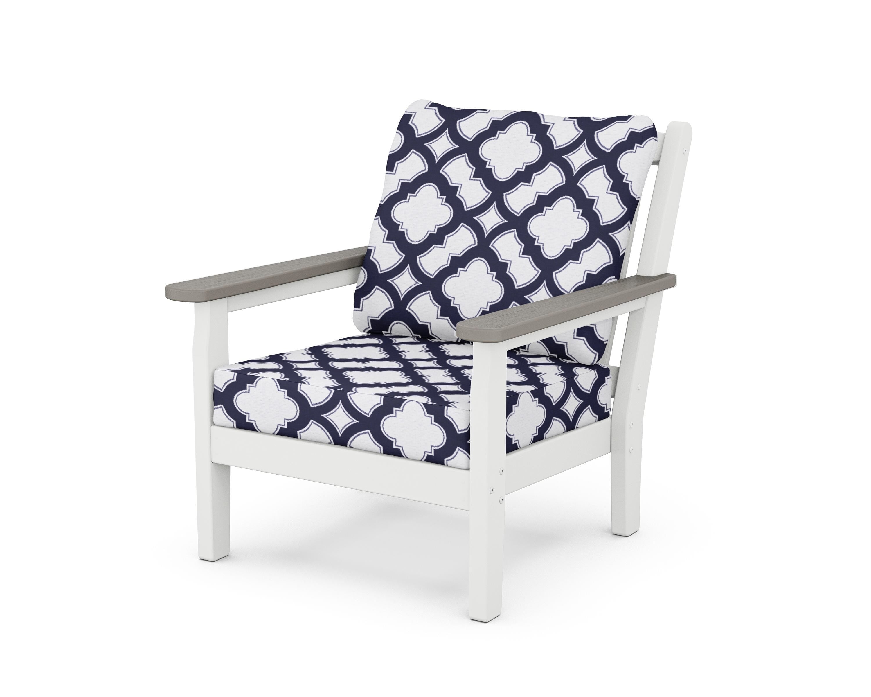 POLYWOOD® Chippendale Deep Seating Chair in White / Driftwood / Trellis Navy