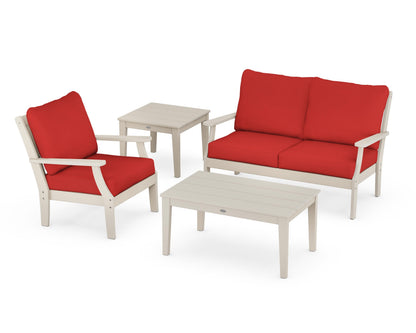 POLYWOOD® Braxton 4-Piece Deep Seating Set in Sand / Crimson Linen
