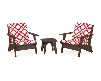 POLYWOOD® Riviera Modern Lounge 3-Piece Set in Mahogany / Trellis Crimson