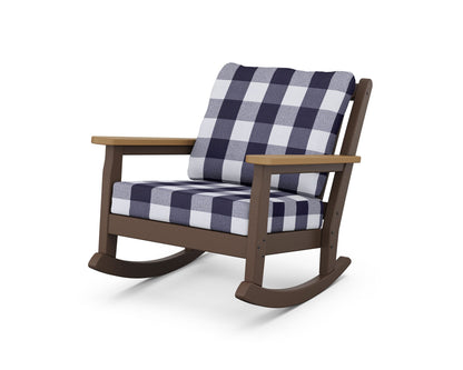 POLYWOOD® Chippendale Deep Seating Rocking Chair in Mahogany / Natural / Buffalo Plaid Navy