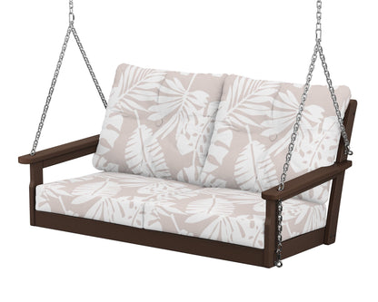 POLYWOOD® Vineyard Deep Seating Swing in Mahogany / Leaf Dune Burlap