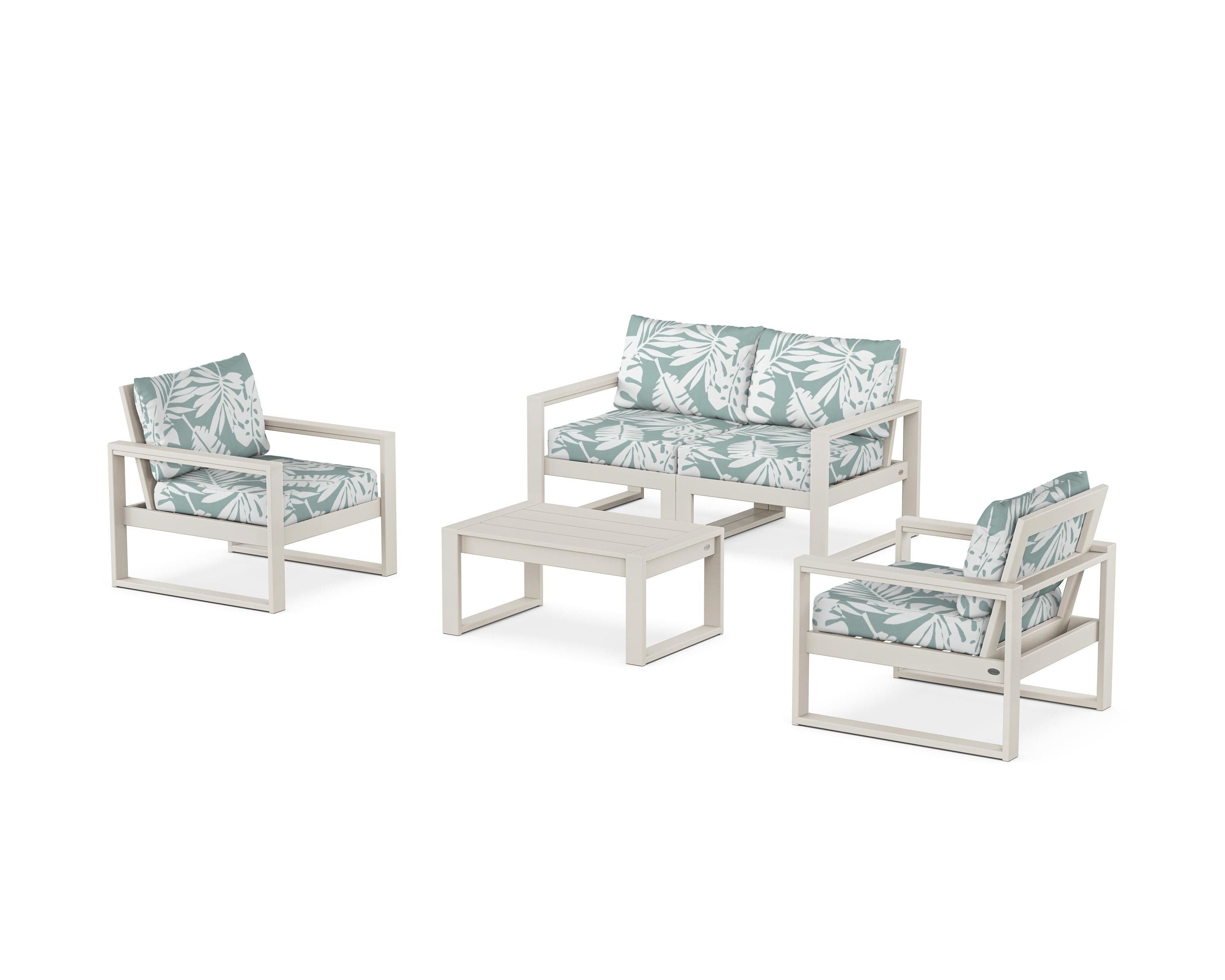 POLYWOOD® EDGE Sectional 4-Piece Deep Seating Set with Loveseat in Sand / Leaf Glacier Spa
