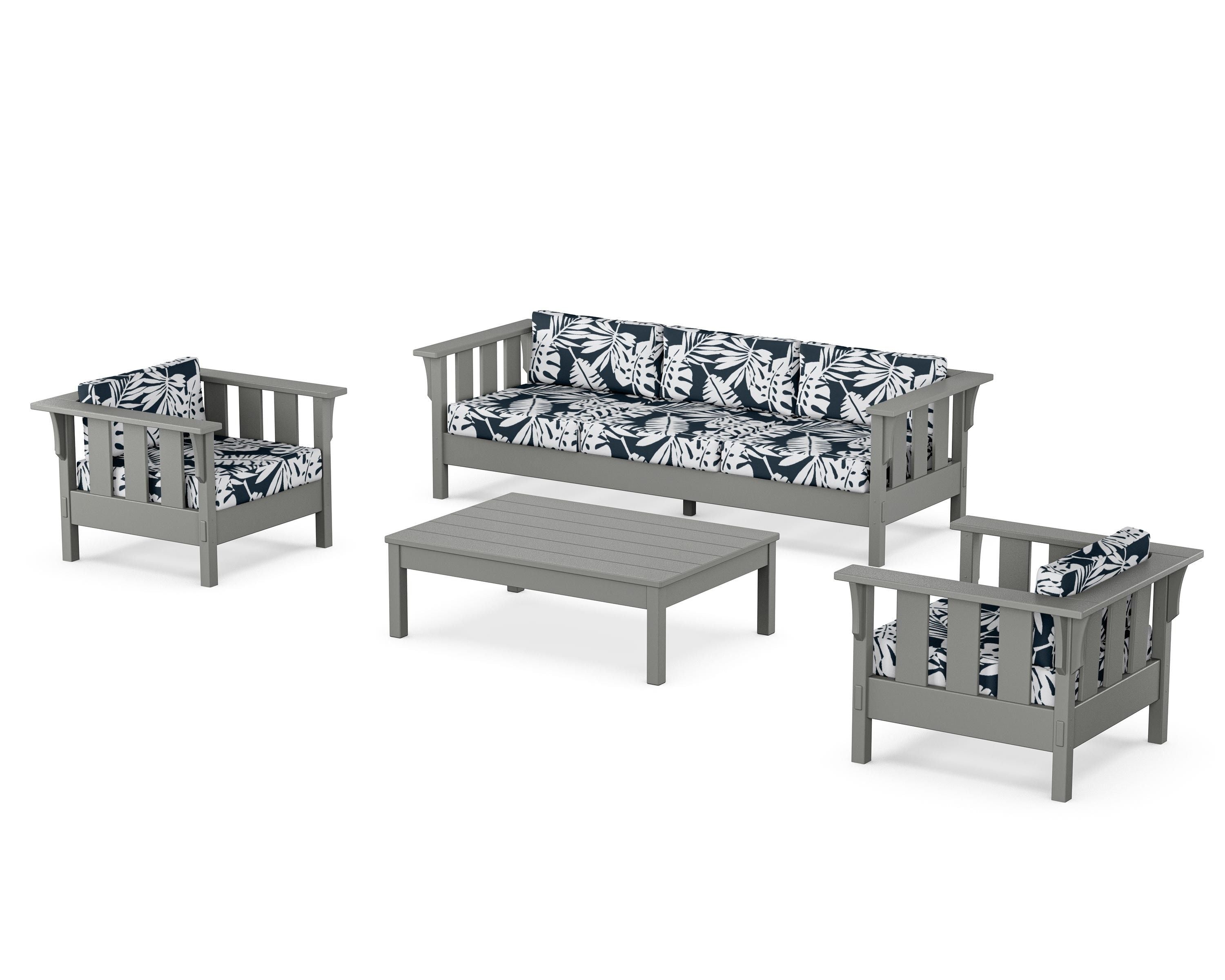 Martha Stewart by POLYWOOD® Acadia 4-Piece Deep Seating Set with Sofa in Slate Grey / Leaf Marine Indigo