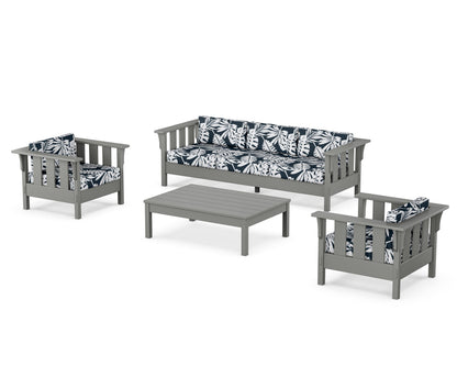 Martha Stewart by POLYWOOD® Acadia 4-Piece Deep Seating Set with Sofa in Slate Grey / Leaf Marine Indigo