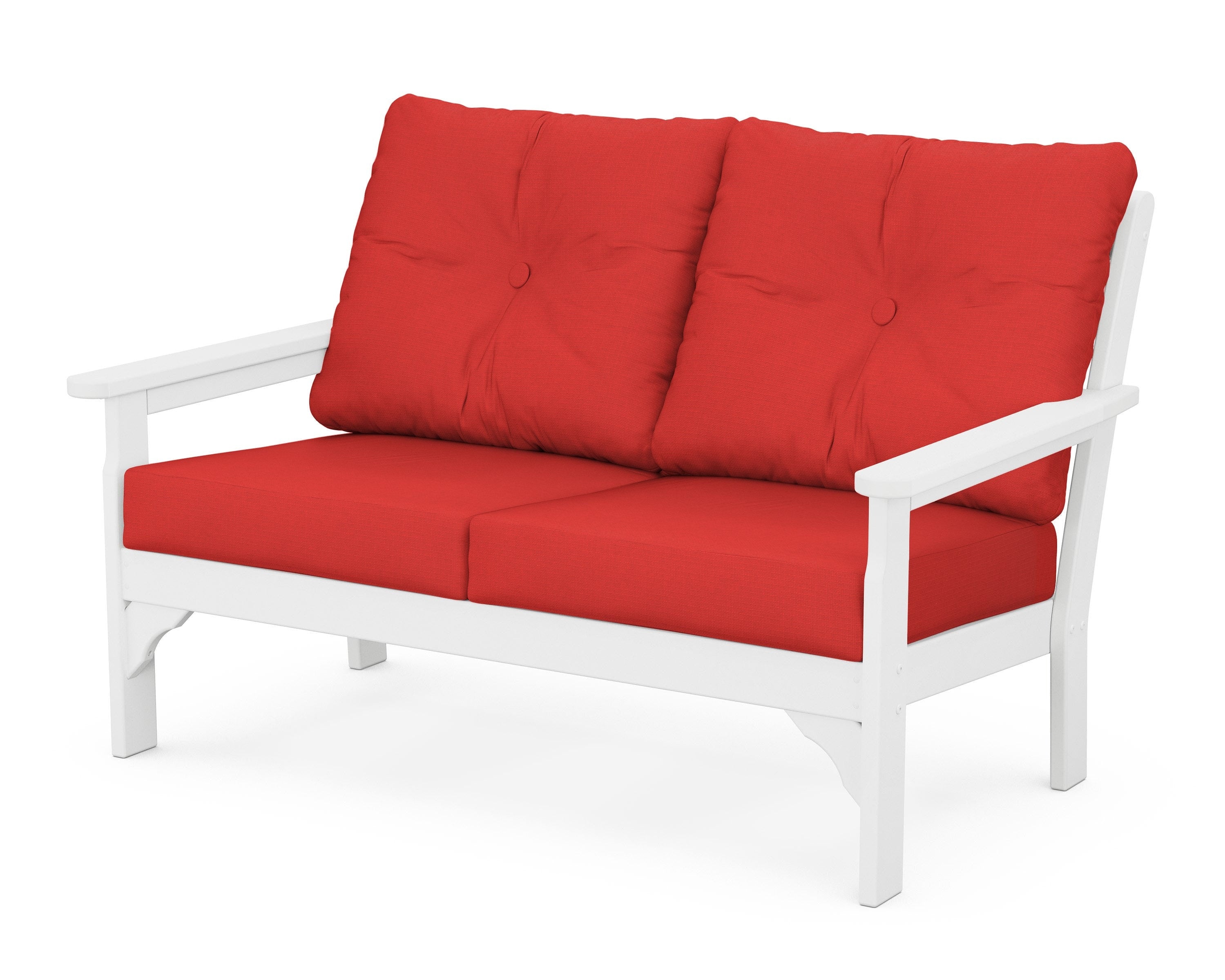 POLYWOOD® Vineyard Deep Seating Loveseat in White / Crimson Linen