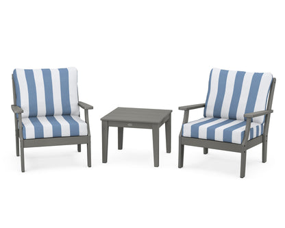 POLYWOOD® Braxton 3-Piece Deep Seating Set in Slate Grey / Cabana Stripe Sky Blue
