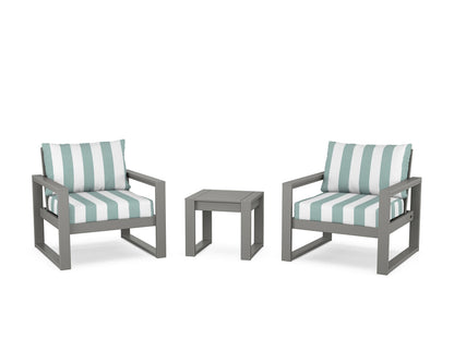 POLYWOOD® EDGE Sectional 3-Piece Deep Seating Set in Slate Grey / Cabana Stripe Glacier Spa