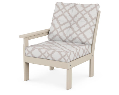 POLYWOOD® Vineyard Modular Left Arm Chair in Sand / Trellis Dune Burlap