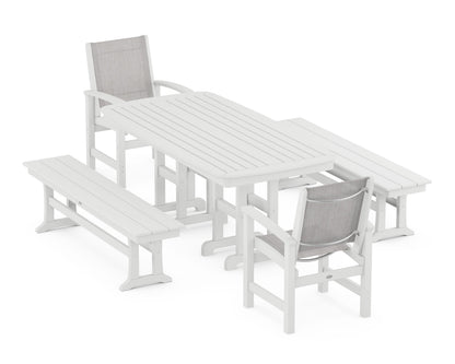 POLYWOOD® Coastal 5-Piece Dining Set in White / Parchment Sling