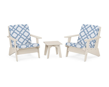 POLYWOOD® Riviera Modern Lounge 3-Piece Set in Sand / Trellis Sky Blue