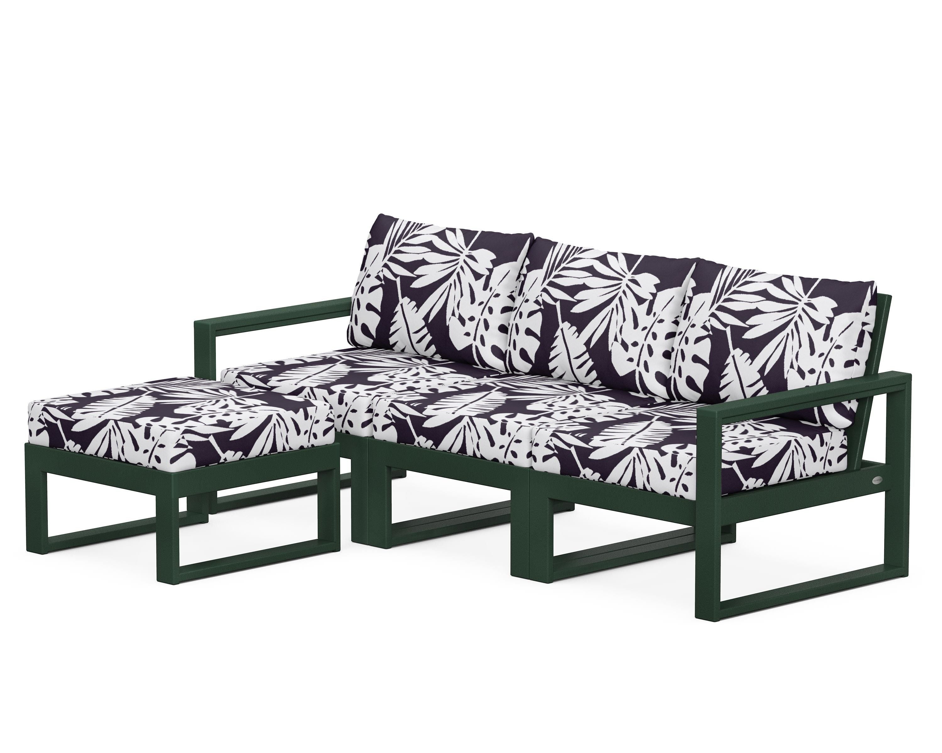 POLYWOOD® EDGE 4-Piece Modular Deep Seating Set with Ottoman in Green / Leaf Navy