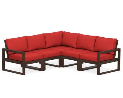POLYWOOD® EDGE 5-Piece Modular Deep Seating Set in Mahogany / Crimson Linen