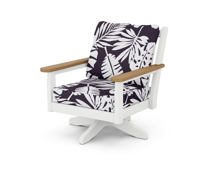 POLYWOOD® Chippendale Deep Seating Swivel Chair in White / Natural / Leaf Navy