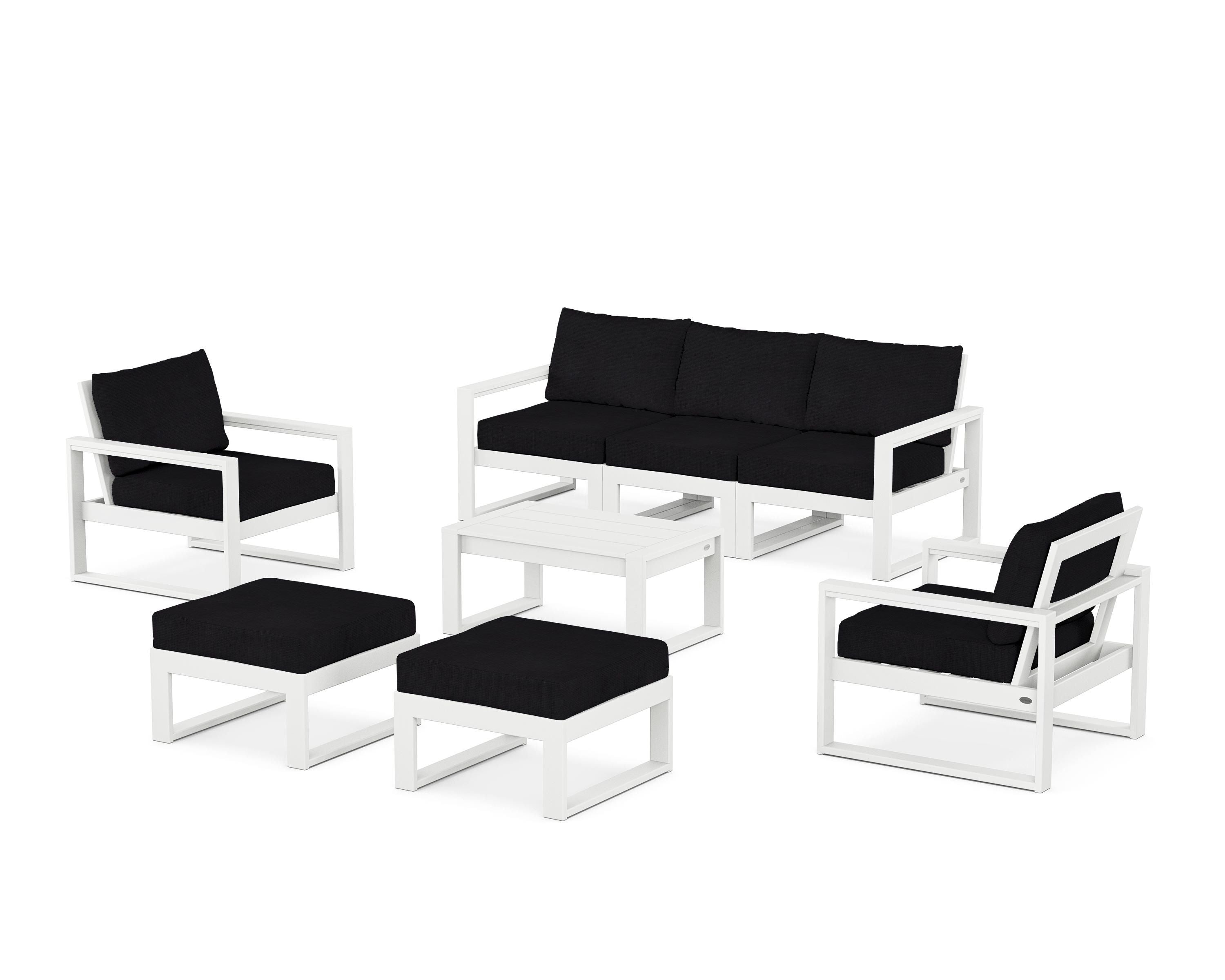 POLYWOOD® EDGE Sectional 8-Piece Lounge Sofa Set in White / Midnight Linen