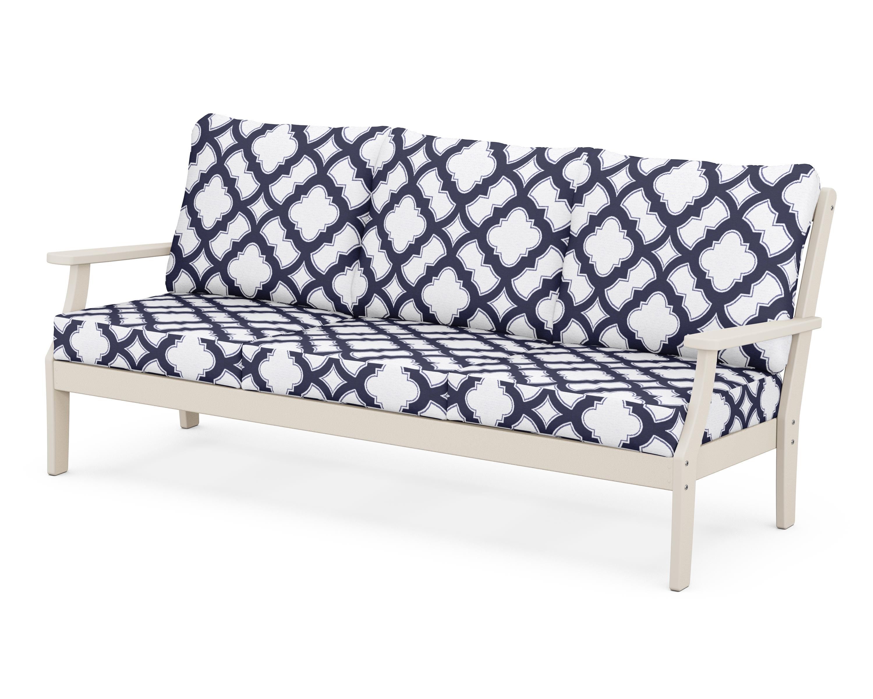 POLYWOOD® Braxton Deep Seating Sofa in Sand / Trellis Navy