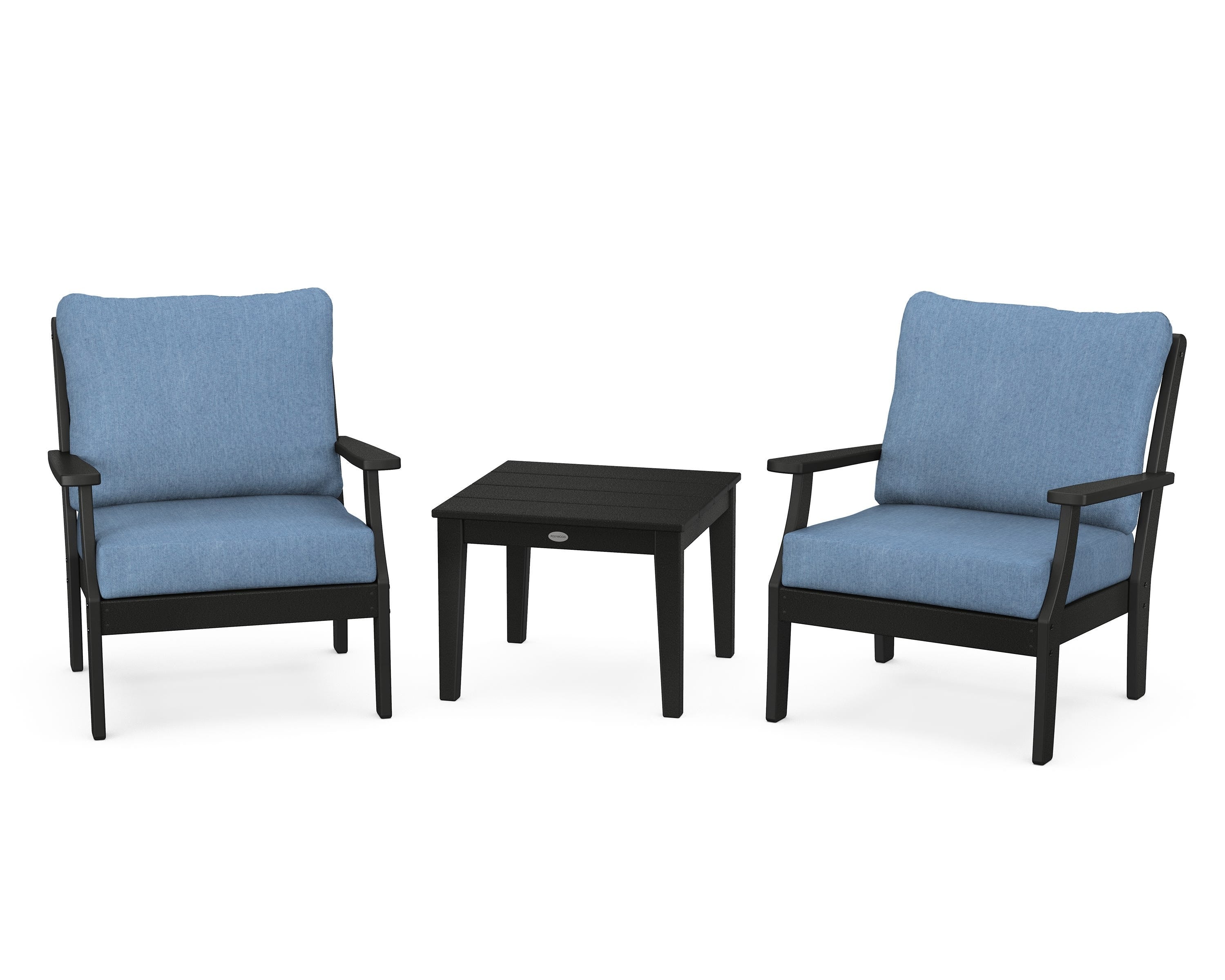 POLYWOOD® Braxton 3-Piece Deep Seating Set in Black / Sky Blue