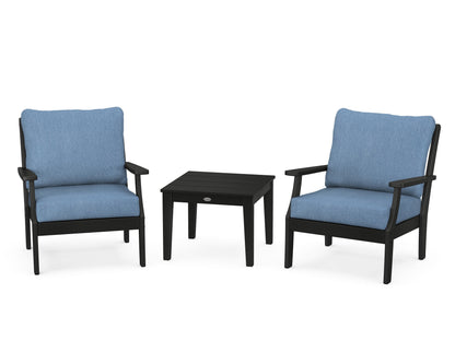 POLYWOOD® Braxton 3-Piece Deep Seating Set in Black / Sky Blue