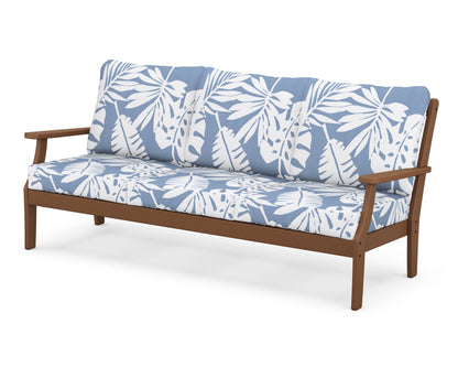 POLYWOOD® Braxton Deep Seating Sofa in Teak / Leaf Sky Blue