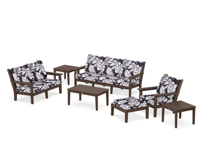 POLYWOOD® Chippendale 7-Piece Deep Seating Set in Mahogany / Leaf Navy