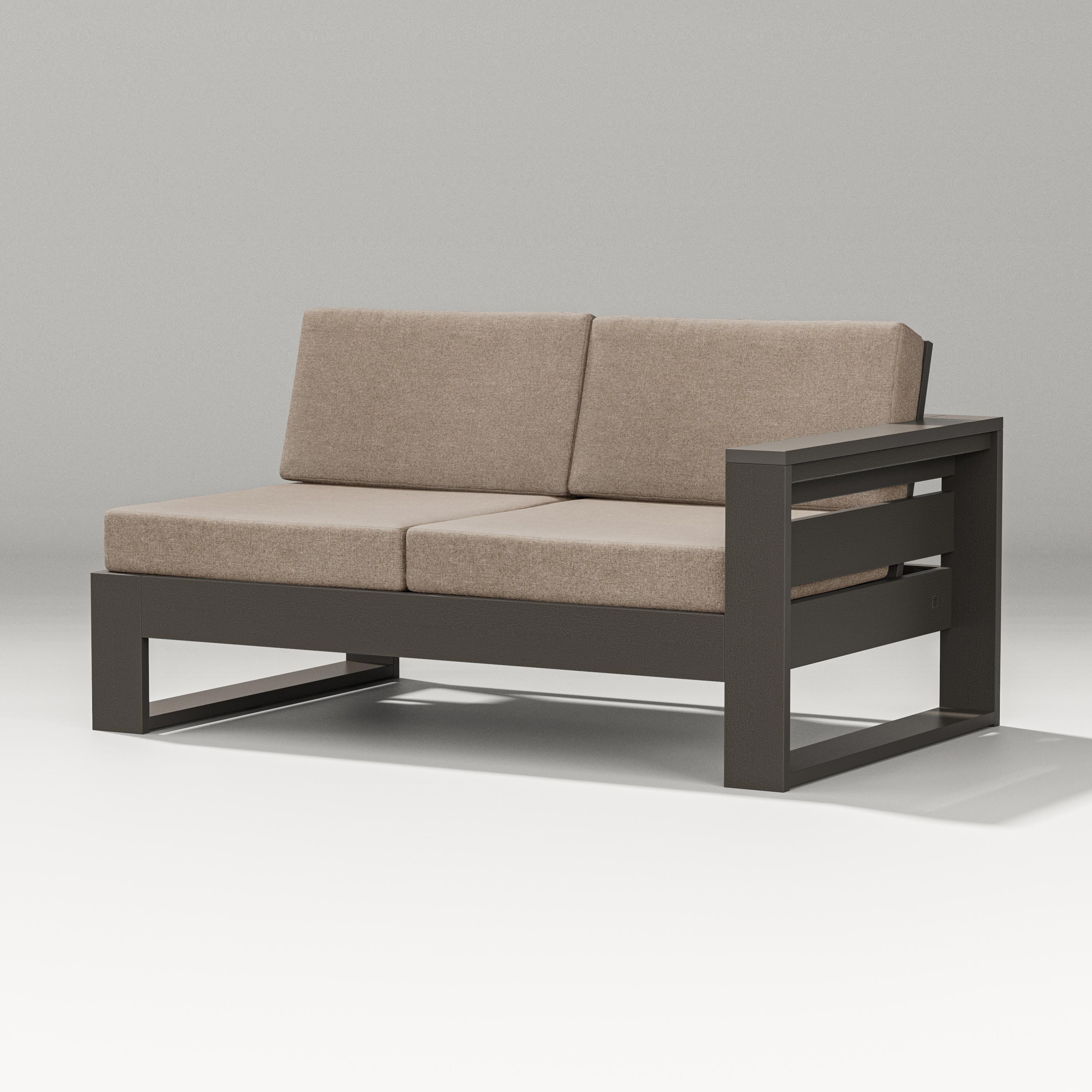 PW Designer Series Latitude Modular Right Arm Loveseat in Vintage Coffee / Spiced Burlap