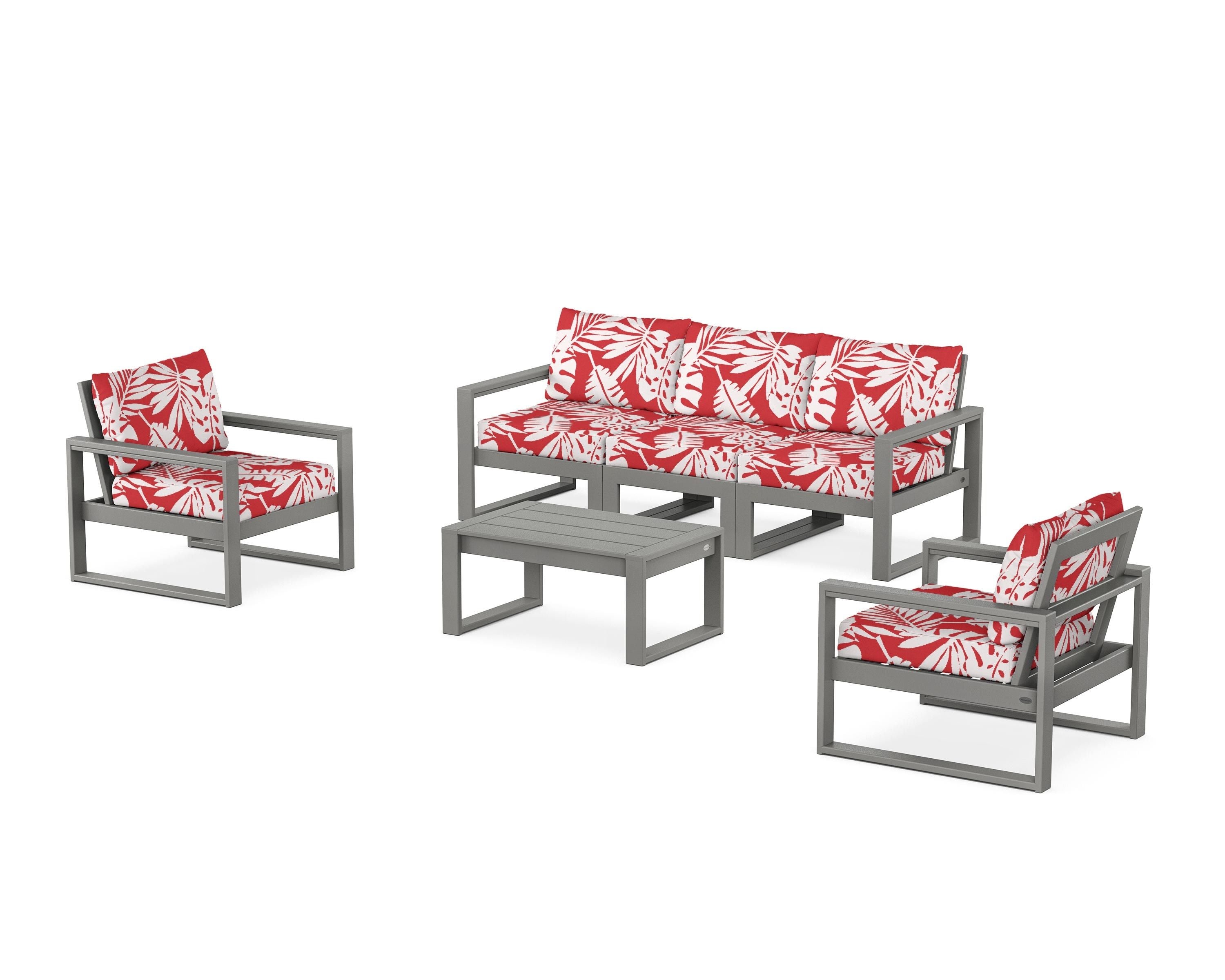 POLYWOOD® EDGE Sectional 4-Piece Deep Seating Set with Sofa in Slate Grey / Leaf Crimson