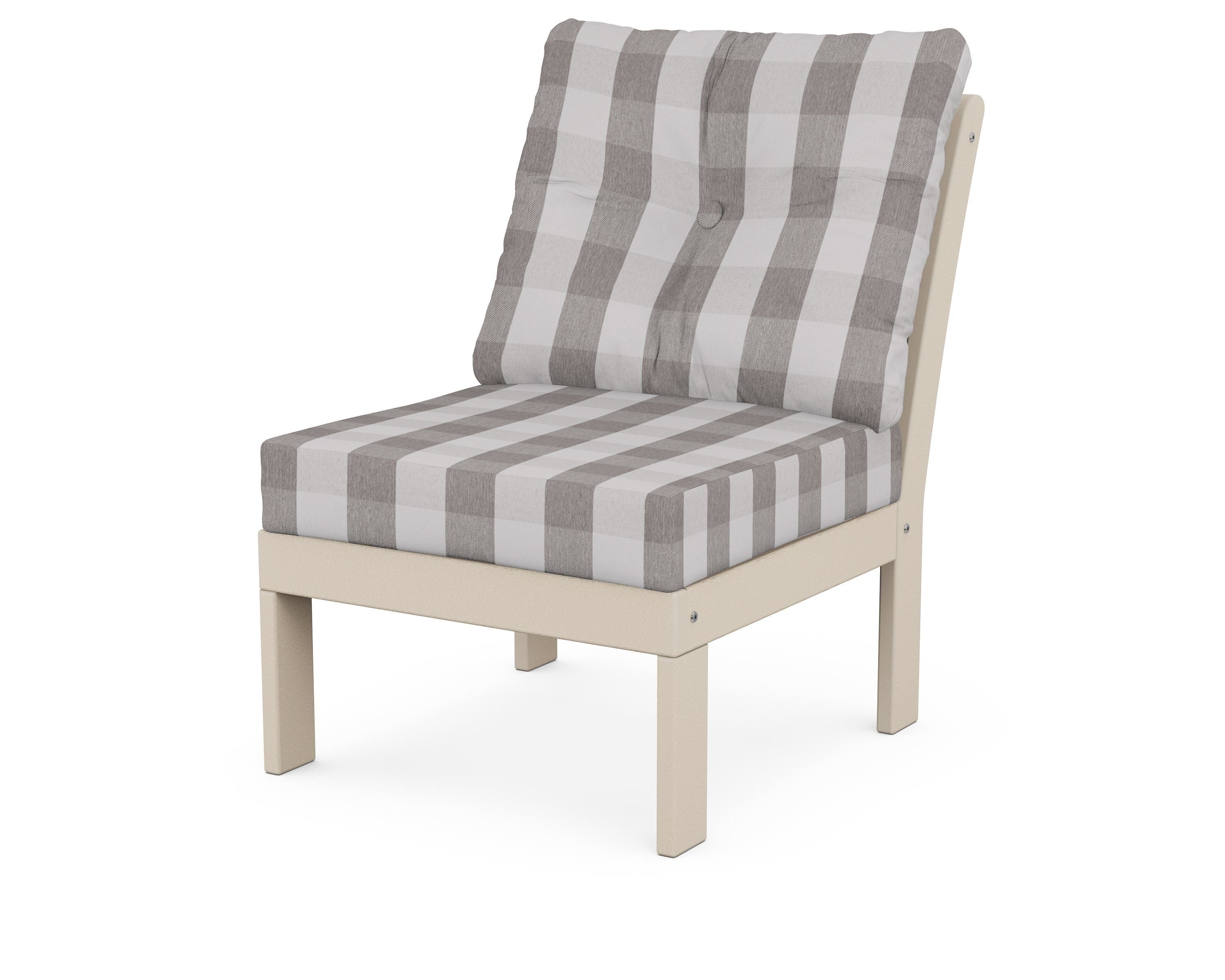 POLYWOOD® Vineyard Modular Armless Chair in Sand / Buffalo Plaid Grey Mist