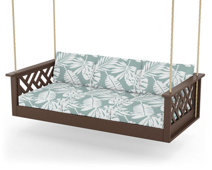 POLYWOOD® Chippendale Daybed Swing in Mahogany / Leaf Glacier Spa