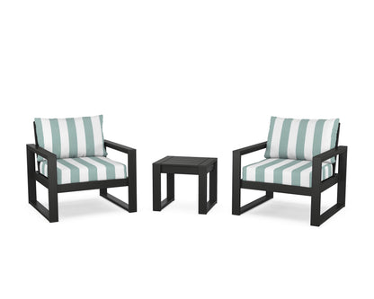 POLYWOOD® EDGE Sectional 3-Piece Deep Seating Set in Black / Cabana Stripe Glacier Spa
