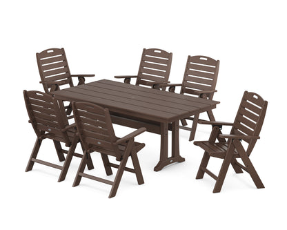 POLYWOOD® Nautical Highback 7-Piece Farmhouse Dining Set with Trestle Legs in Mahogany