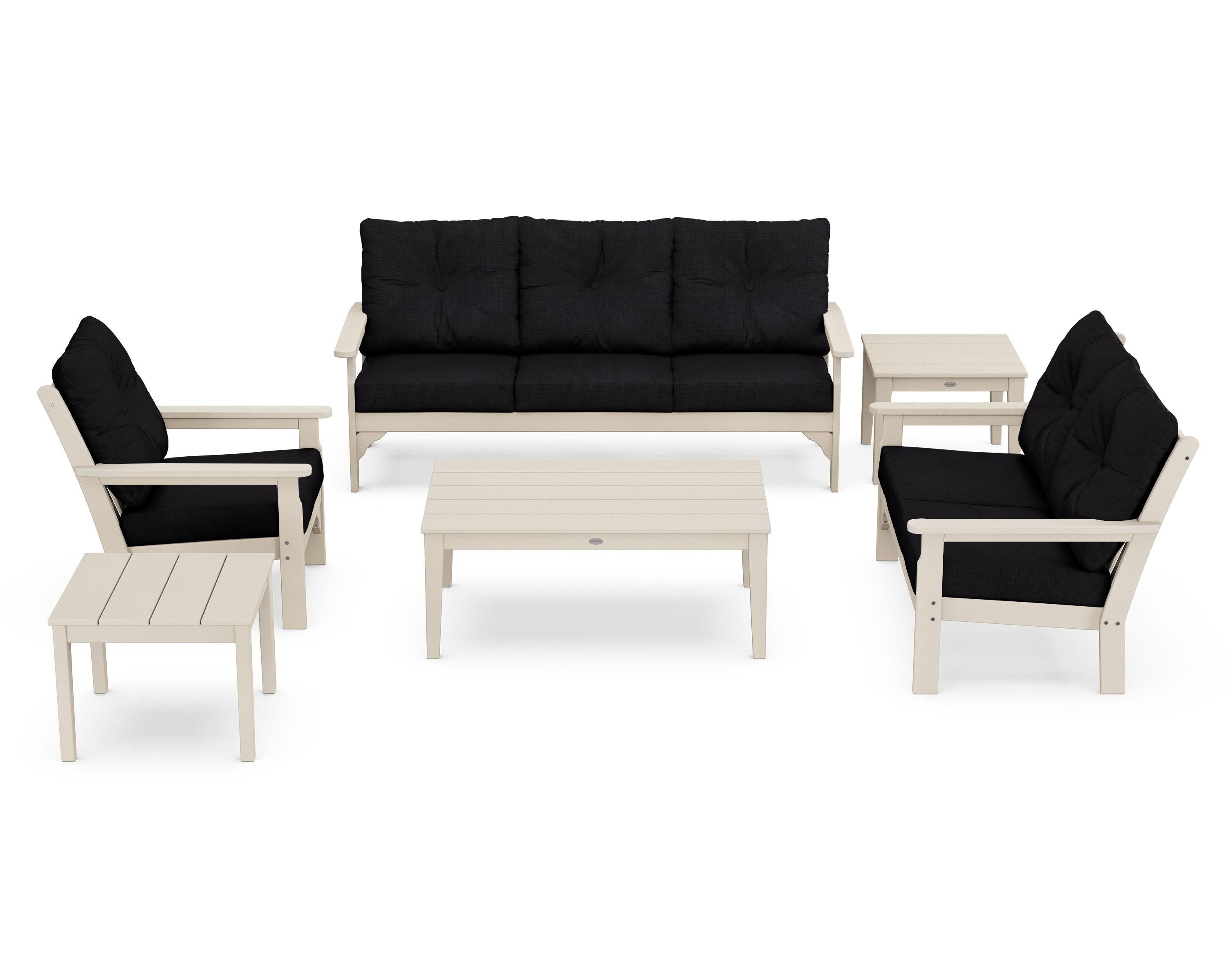 POLYWOOD® Vineyard 6-Piece Deep Seating Set in Sand / Midnight Linen