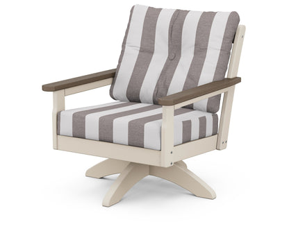 POLYWOOD® Vineyard Deep Seating Swivel Chair in Sand / Kona / Cabana Stripe Grey Mist