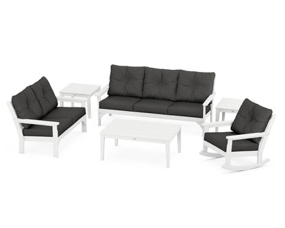 POLYWOOD® Vineyard 6-Piece Deep Seating Set in White / Spectrum Carbon