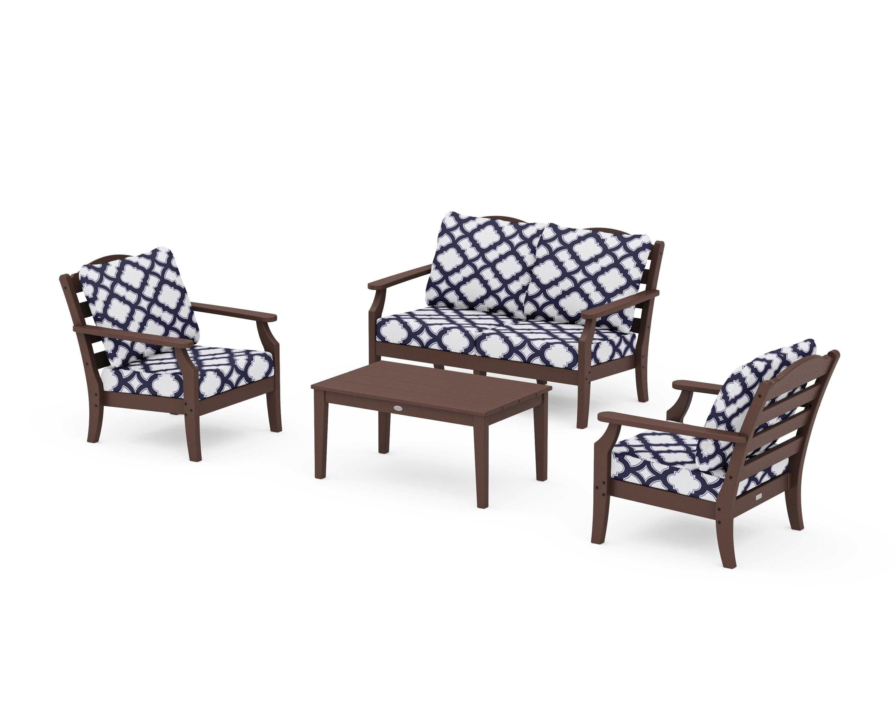 Draper James™ by  POLYWOOD® Savannah 4-Piece Deep Seating Set with Loveseat in Mahogany / Trellis Navy