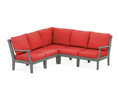 POLYWOOD® Braxton Modular 5-Piece Deep Seating Set in Slate Grey / Crimson Linen