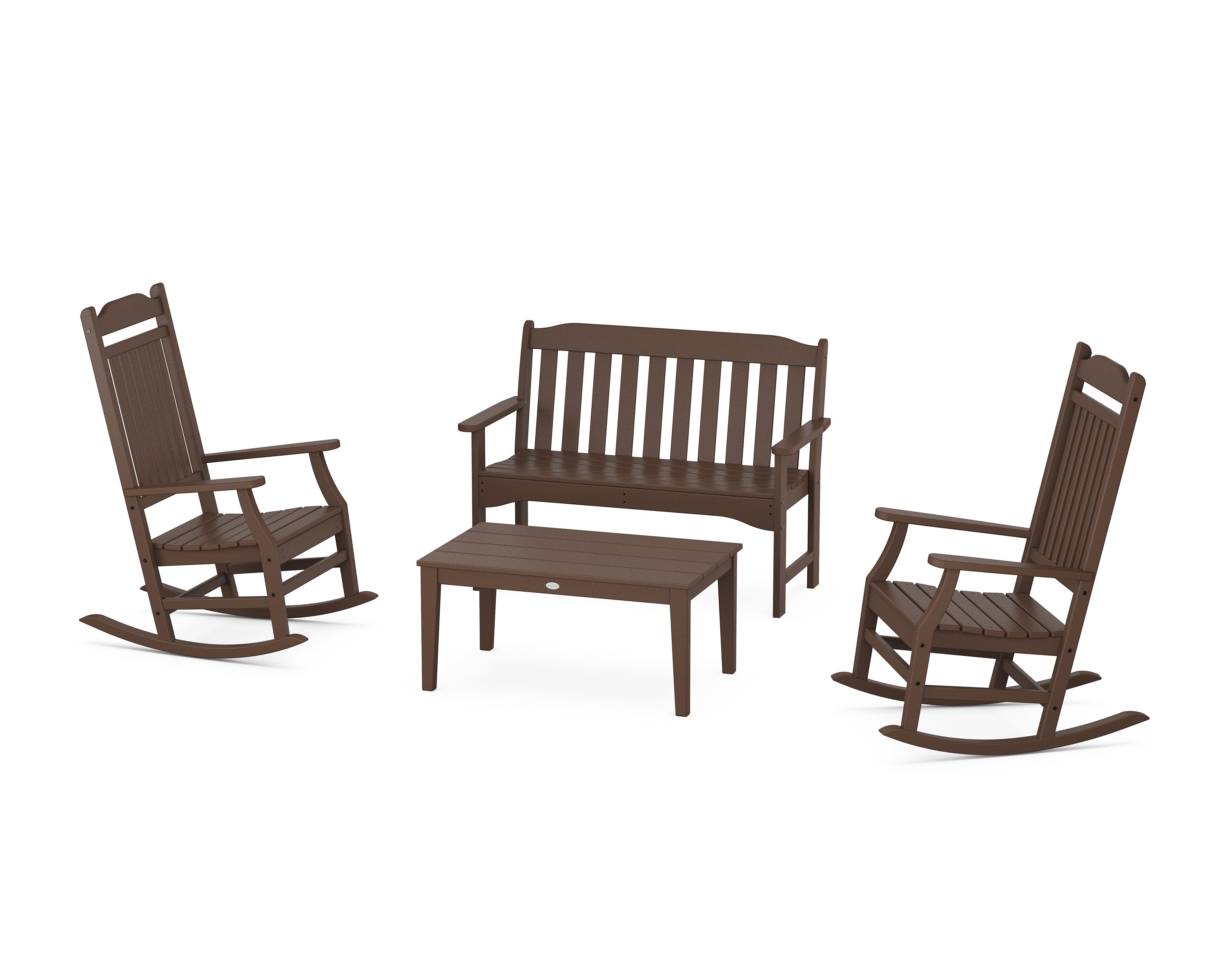 Country Living Cottage Rocking Chair 4-Piece Porch Set in Mahogany