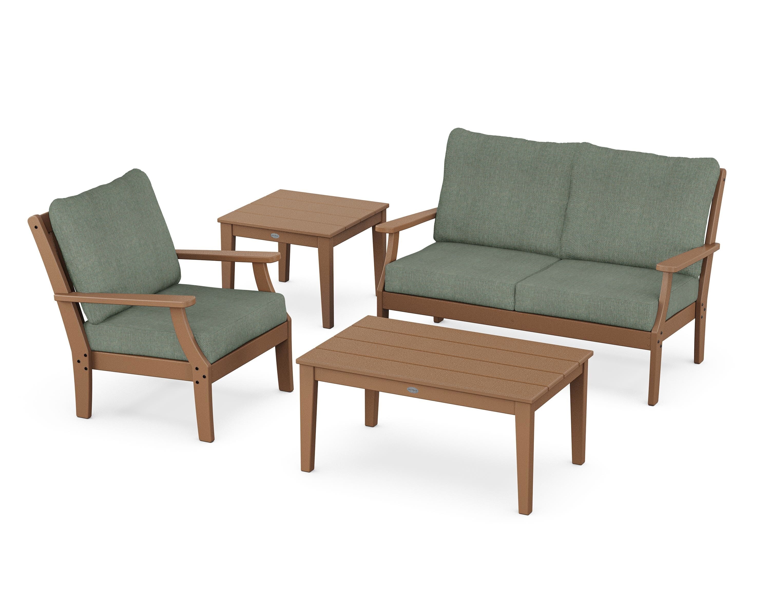 POLYWOOD® Braxton 4-Piece Deep Seating Set in Teak / Cast Sage