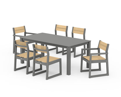 POLYWOOD® EDGE Sling 7-Piece Parsons Dining Set in Slate Grey / Dupioni Apricot Sling