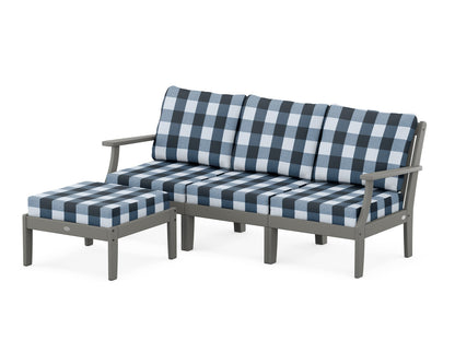 POLYWOOD® Braxton Modular 4-Piece Deep Seating Set with Ottoman in Slate Grey / Buffalo Plaid Marine Indigo