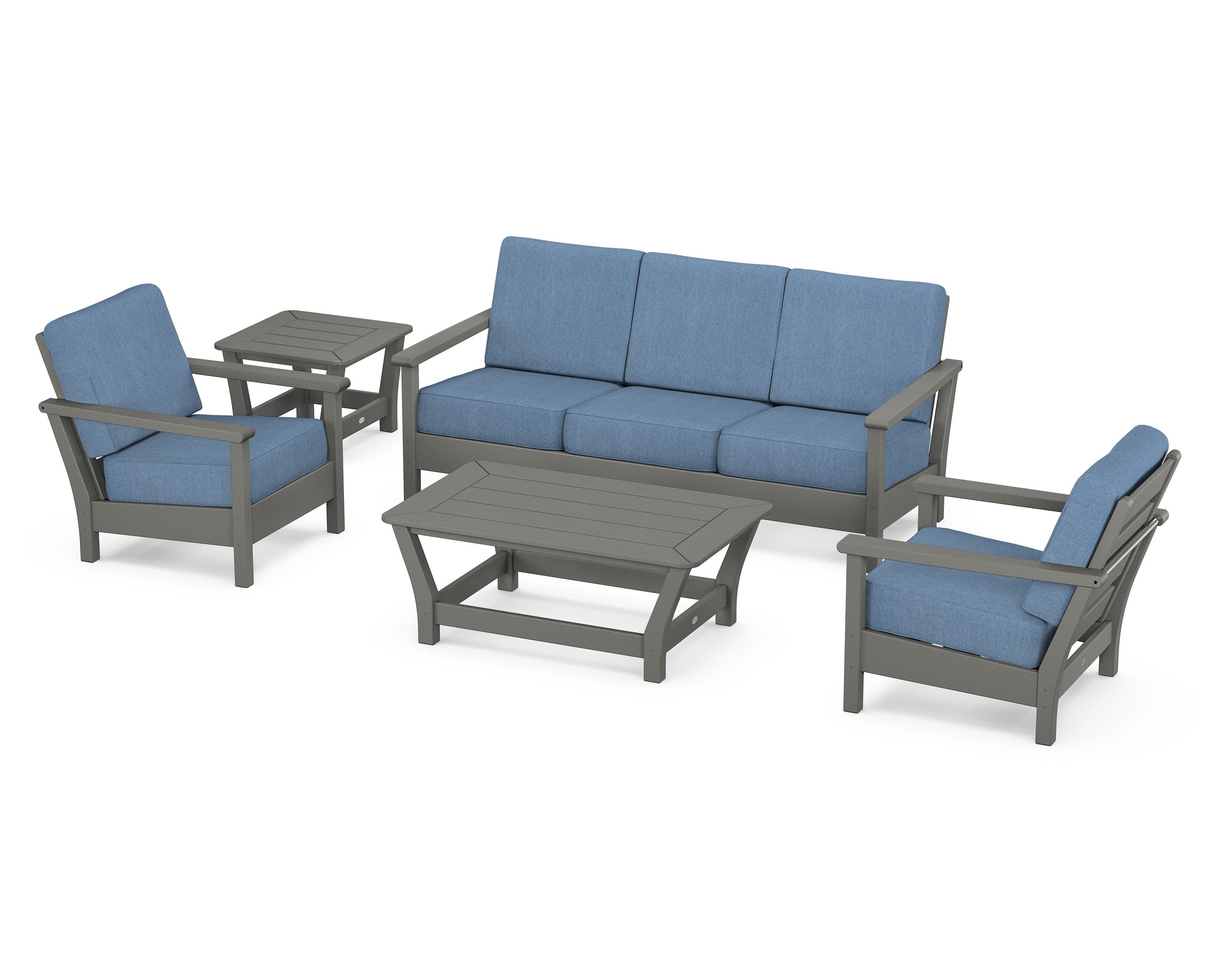 POLYWOOD® Harbour 5-Piece Deep Seating Set in Slate Grey / Sky Blue