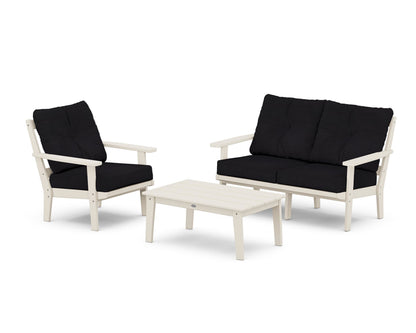 POLYWOOD® Prairie 3-Piece Deep Seating Set with Loveseat in Sand / Midnight Linen
