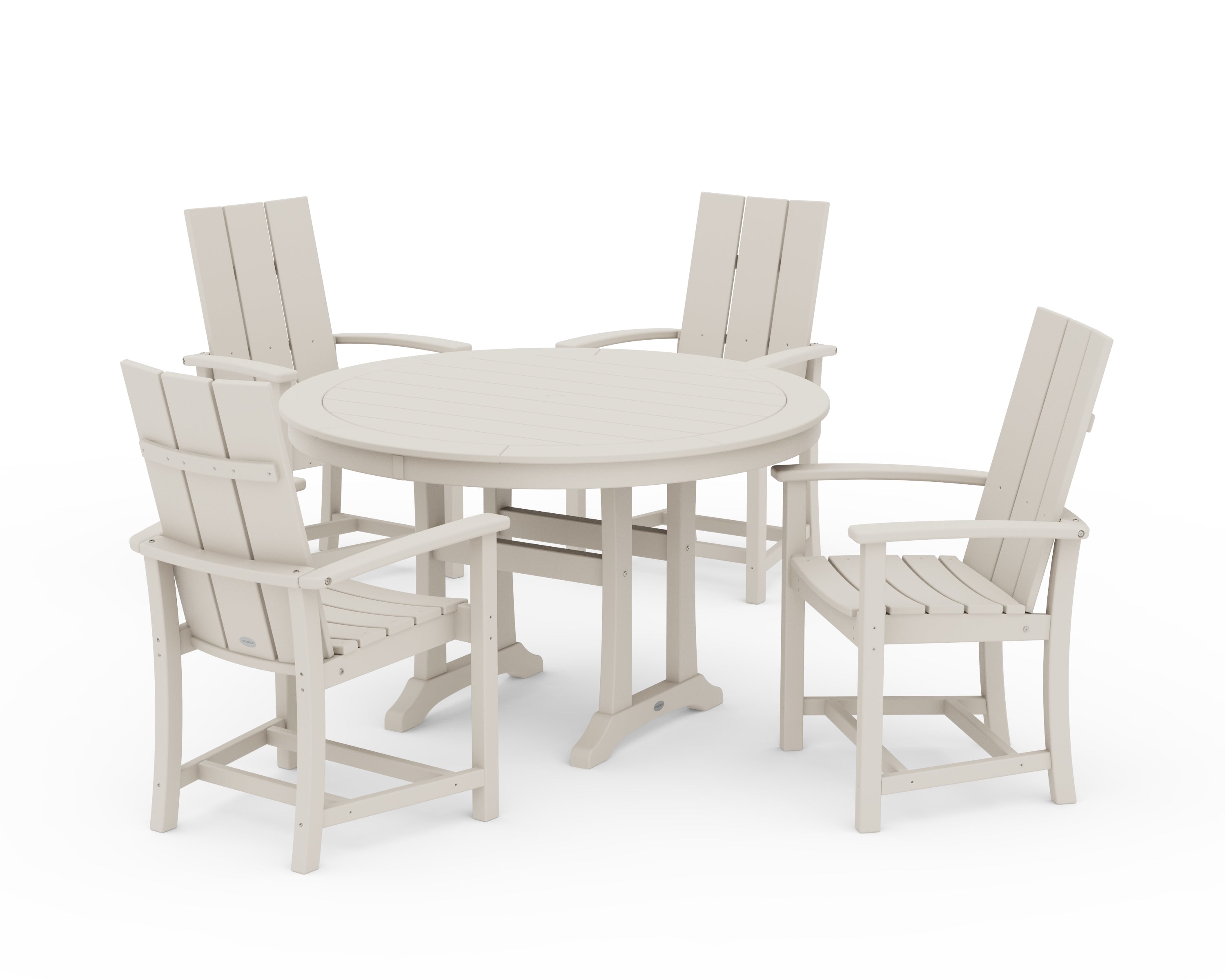 POLYWOOD® Modern Adirondack 5-Piece Round Dining Set with Trestle Legs in Sand
