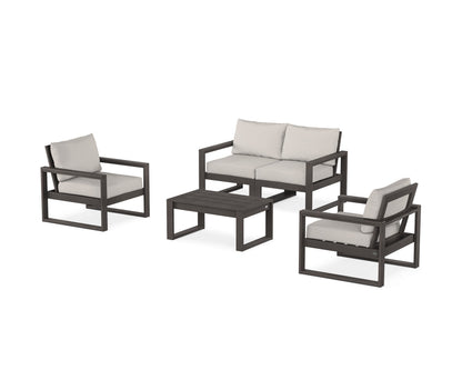 POLYWOOD® EDGE Sectional 4-Piece Deep Seating Set with Loveseat in Vintage Coffee / Cast Ash