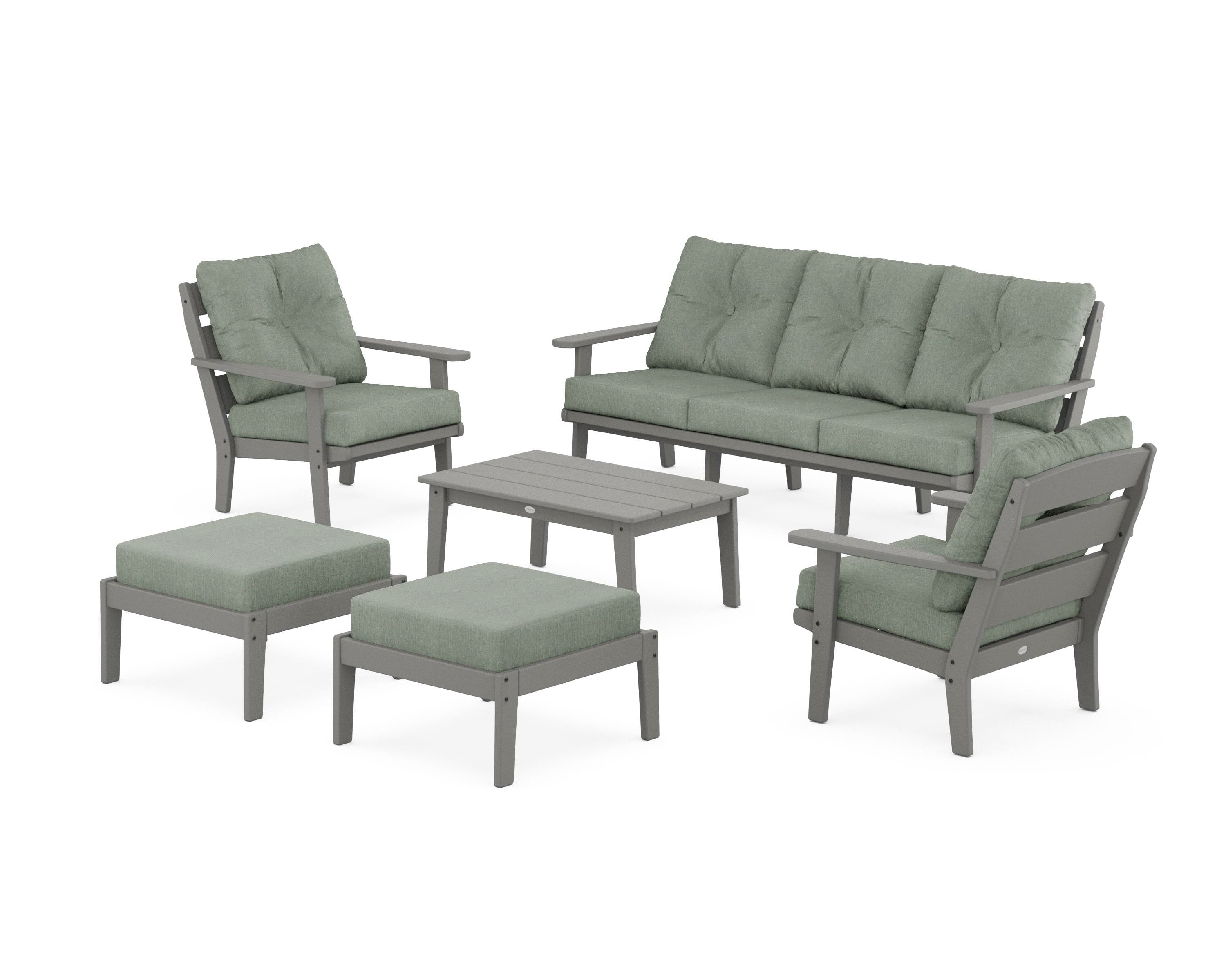 POLYWOOD® Lakeside 6-Piece Lounge Sofa Set in Slate Grey / Cast Sage