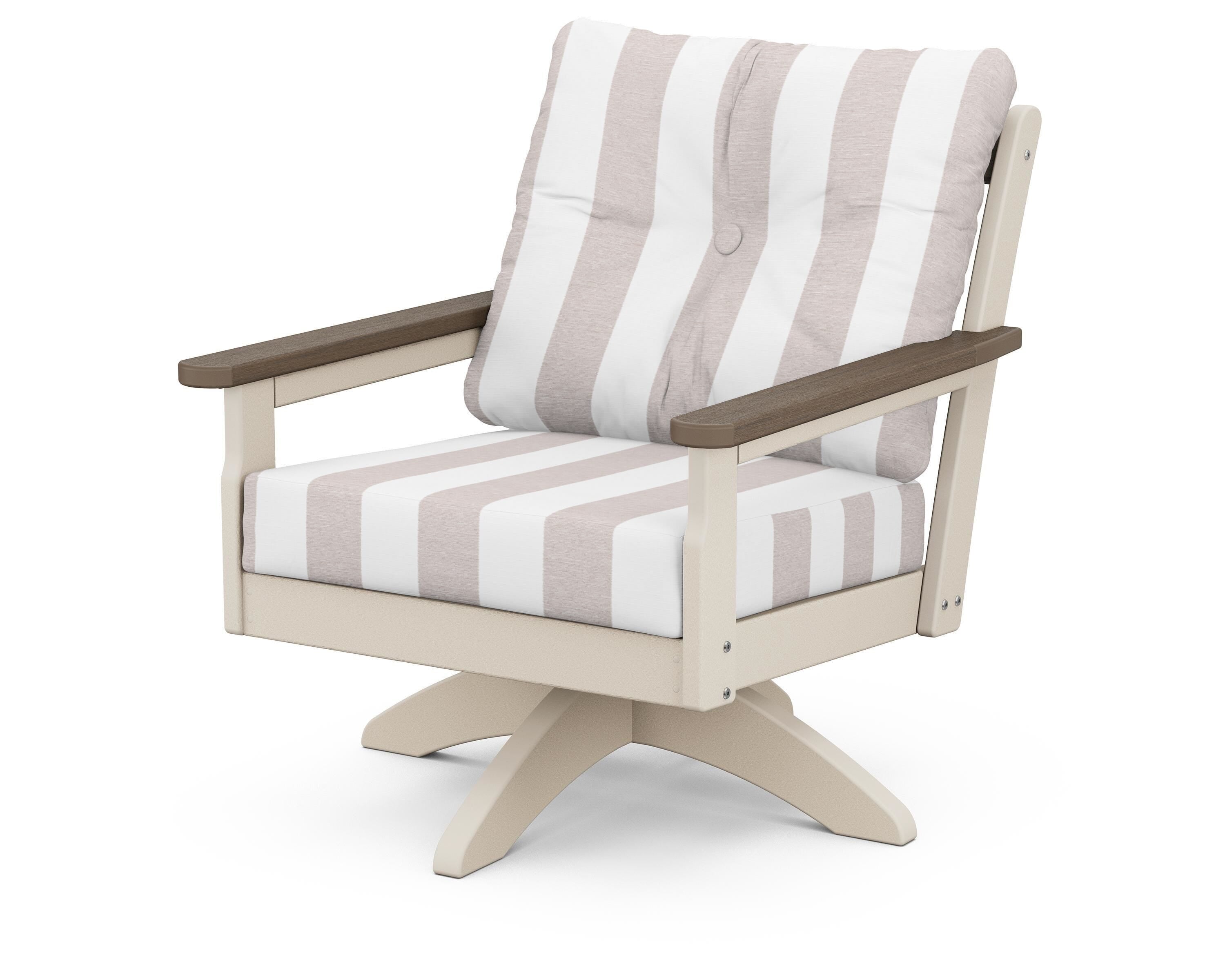 POLYWOOD® Vineyard Deep Seating Swivel Chair in Sand / Kona / Cabana Stripe Dune Burlap