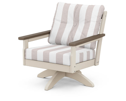 POLYWOOD® Vineyard Deep Seating Swivel Chair in Sand / Kona / Cabana Stripe Dune Burlap
